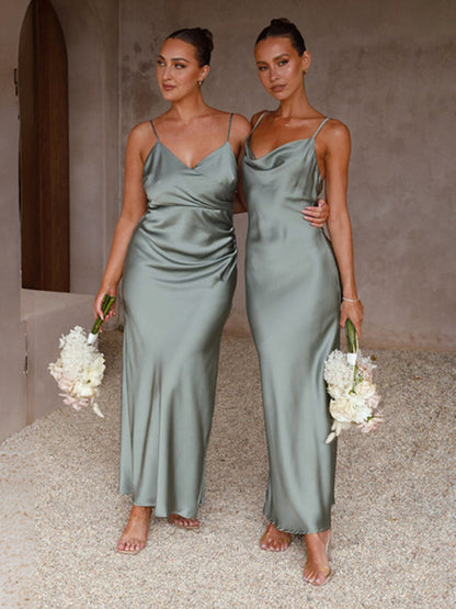 Robe slim à bretelles et col en v profond pour femmes, à la mode 