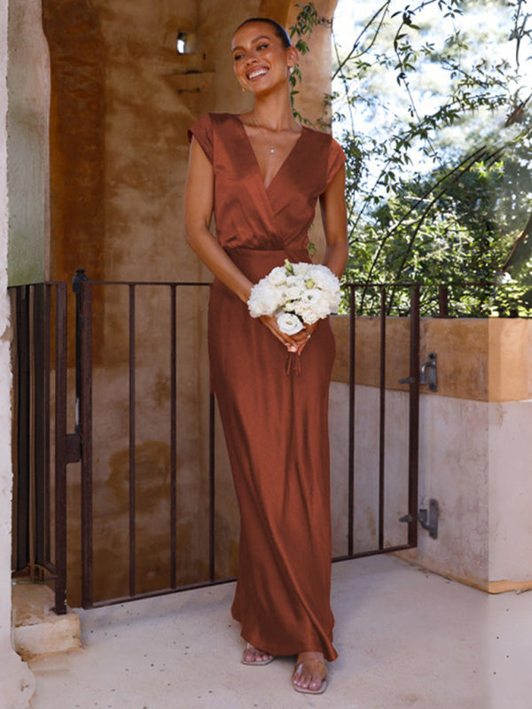 Robe de soirée sexy à col en V pour femmes, jupe longue sirène 