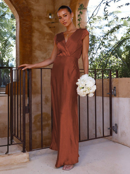 Robe de soirée sexy à col en V pour femmes, jupe longue sirène 