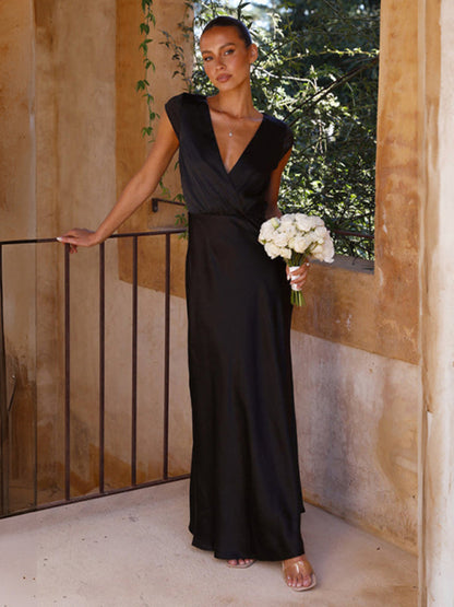 Robe de soirée sexy à col en V pour femmes, jupe longue sirène 