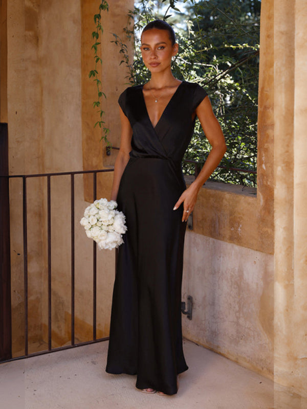 Robe de soirée sexy à col en V pour femmes, jupe longue sirène 