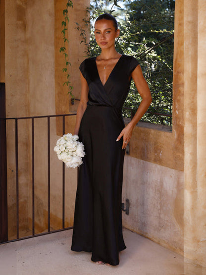Robe de soirée sexy à col en V pour femmes, jupe longue sirène 