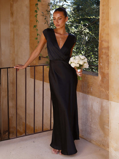 Robe de soirée sexy à col en V pour femmes, jupe longue sirène 