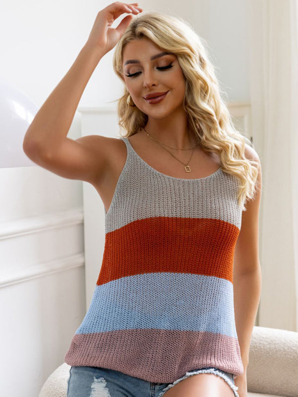 Débardeur décontracté en laine à bretelles multicolores pour femmes, nouveau haut 