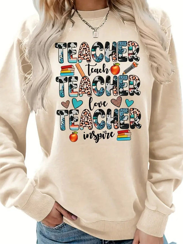 Sweat-shirt décontracté à col rond pour femmes, vente en gros, motif enseignant 