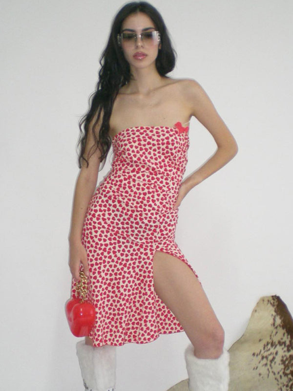 Haut tubulaire sexy à épaules dénudées pour femmes, avec nœud et robe florale à fente irrégulière, nouvelle collection 