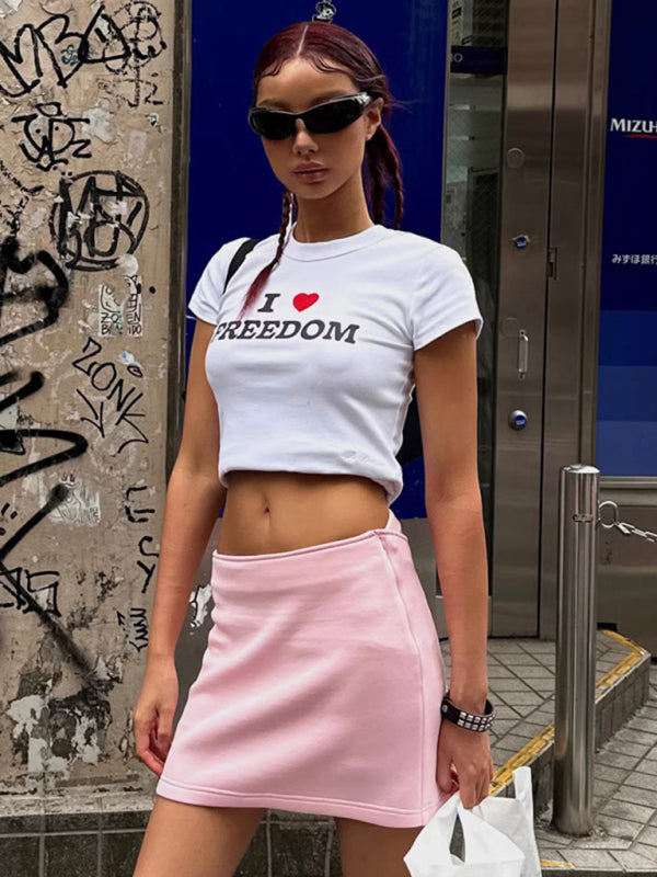 Neues, sexy, nabelfreies Kurzarm-T-Shirt im Street-Style für Damen 