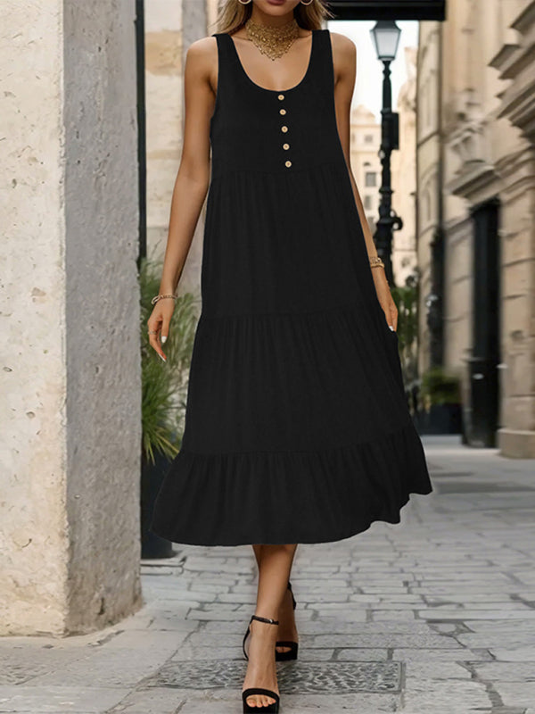 Robe mi-longue à bretelles noire neuve pour femme 