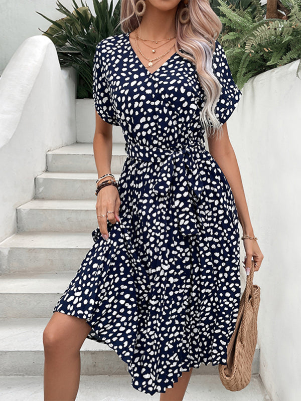 Neues Raglan-Kleid mit Leopardenmuster und kurzen Ärmeln für Damen 