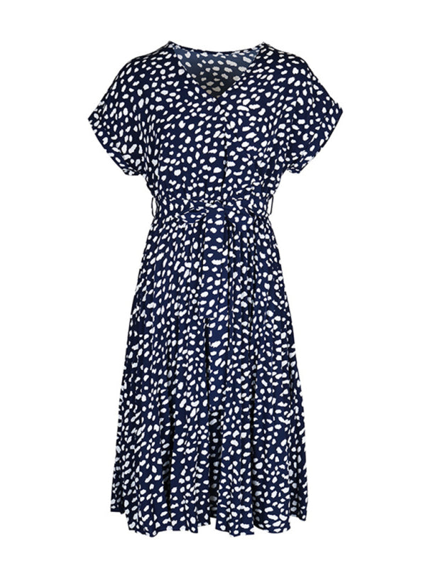 Neues Raglan-Kleid mit Leopardenmuster und kurzen Ärmeln für Damen 