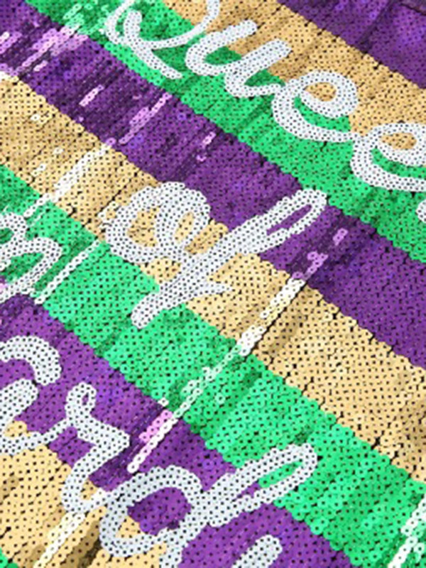 Neues mittellanges T-Shirt-Kleid für Damen mit Streifen, Schriftzug und Pailletten