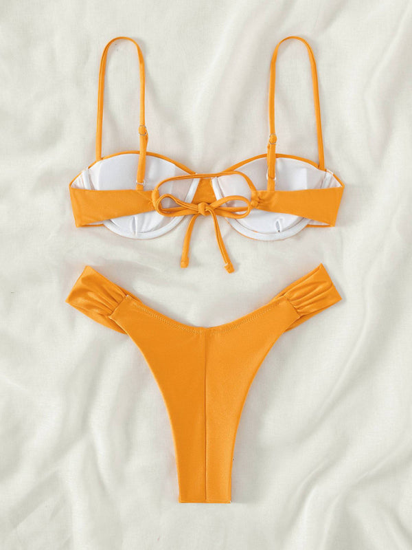 Bikini de plage plissé à bretelles sexy pour femme 