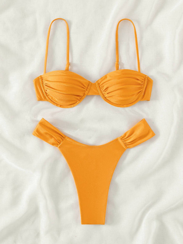 Bikini de plage plissé à bretelles sexy pour femme 