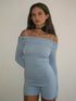 Blue one-shoulder knitted jumpsuit front view