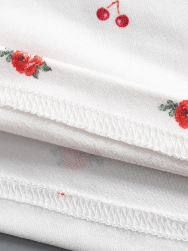 Haut court et gilet caraco imprimé fleurs de cerisier de couleur contrastée pour femmes 