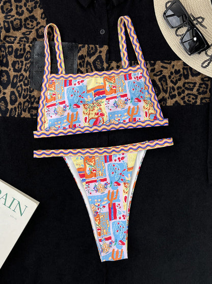 Einteiliger Damen-Badeanzug im Bandeau-Stil, farbenfroher Ethno-Print, sexy Bikini 
