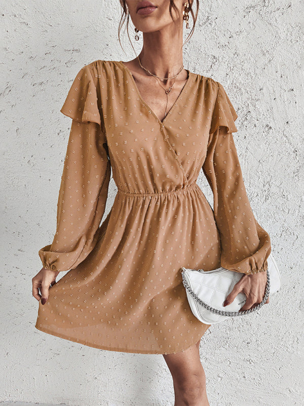 Robe à manches bouffantes et col croisé pour femme 