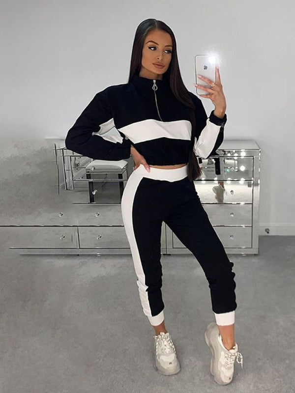 Frauen neue mode lässig farbe passenden kurze top + hose anzug 