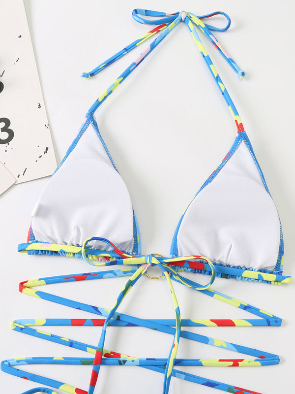 Neuer Bikini für Damen mit Blumendruck, Strandträger-Badeanzug 