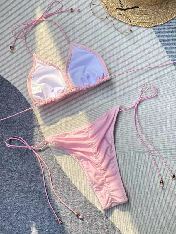 Maillot de bain sexy avec bretelles en corde, couleur unie, bikini, pour femmes, nouvelle collection 