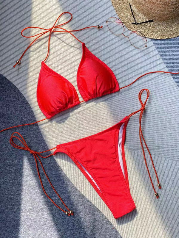 Maillot de bain sexy avec bretelles en corde, couleur unie, bikini, pour femmes, nouvelle collection 