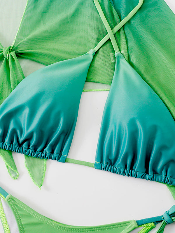 Neuer dreiteiliger Damen-Bikini-Mesh-Schal-Split-Badeanzug mit hoher Taille 
