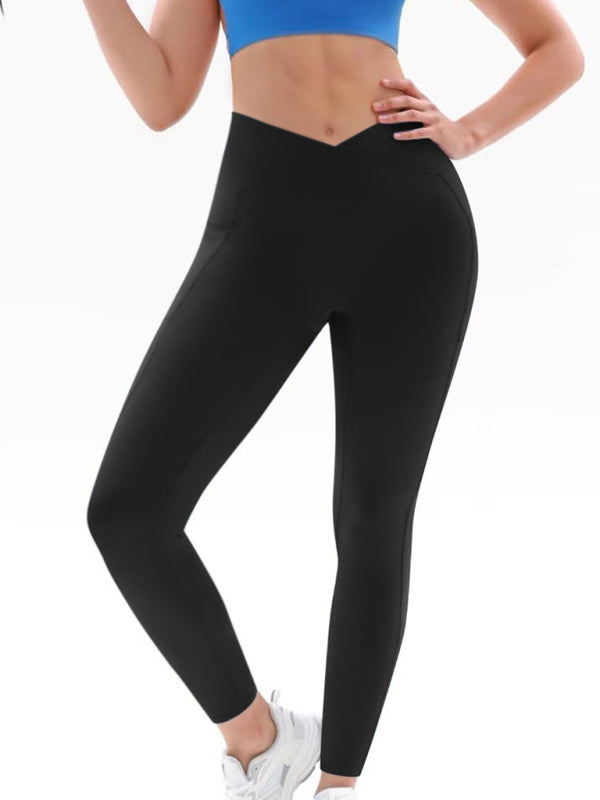 Black high waist yoga pants with hip pocket