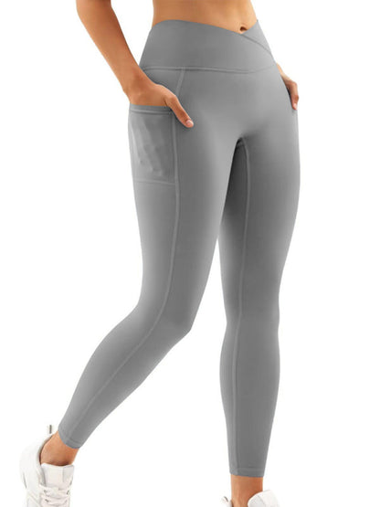 Gray high waist yoga pants with hip pocket