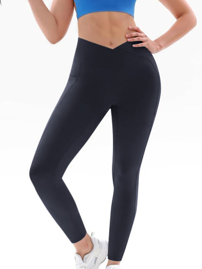 Navy high waist yoga pants with hip pocket