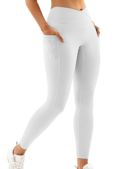 White high waist yoga pants with hip pocket