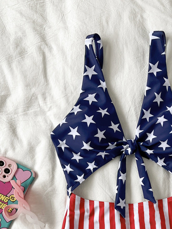 Nouveau femmes drapeau rayé étoiles bretelles creux une pièce bikini 