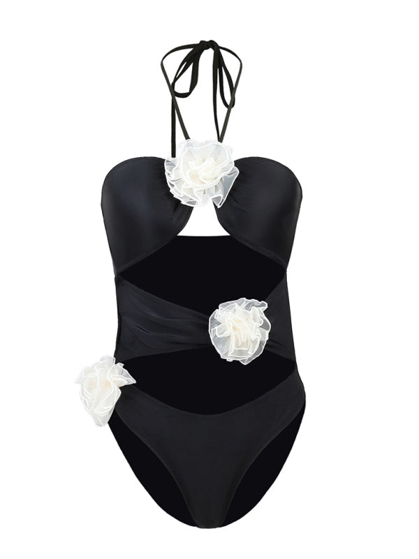 Damen-Strand-Bikini mit dreidimensionalem Blumenhalter und sexy hoher Taille 