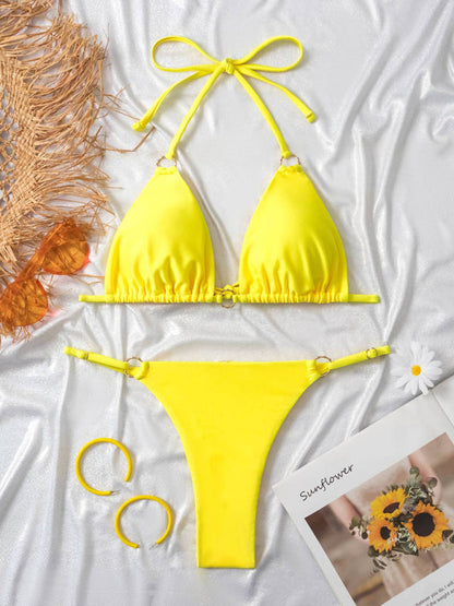 Damen-Bikini mit Metallring, Strandgurt, Hosenträger, sexy, zweiteilig 
