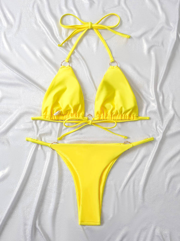 Damen-Bikini mit Metallring, Strandgurt, Hosenträger, sexy, zweiteilig 