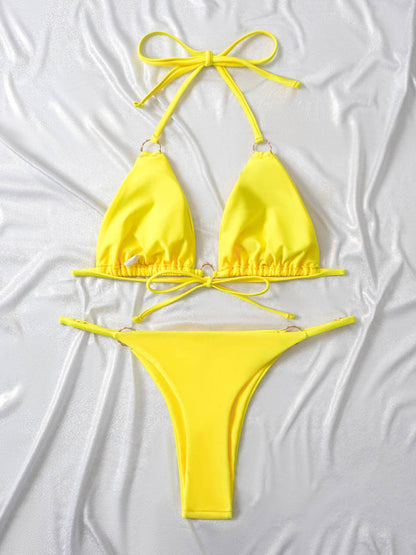 Damen-Bikini mit Metallring, Strandgurt, Hosenträger, sexy, zweiteilig 