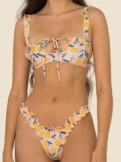 Bikini deux pièces sexy à bretelles en dentelle pour femmes 