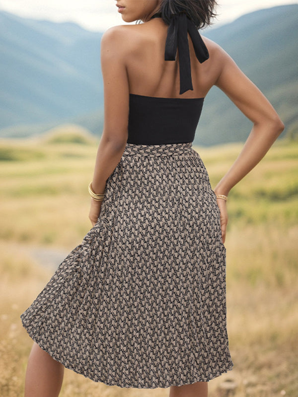 Back view of Cross Neck Halter Dress with tied bow