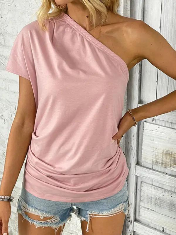 New pink off-shoulder one-shoulder casual top