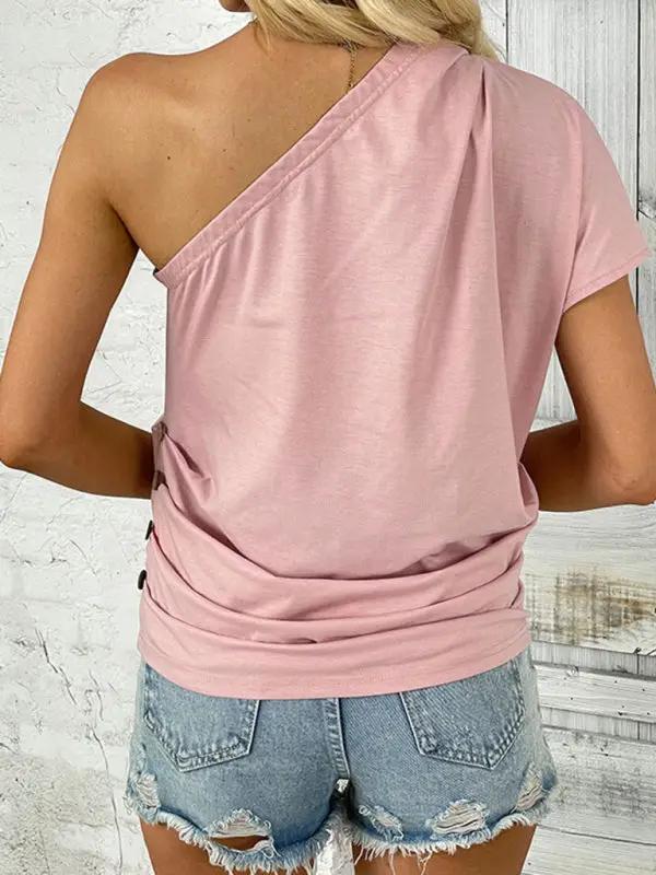 New pink off-shoulder one-shoulder casual top