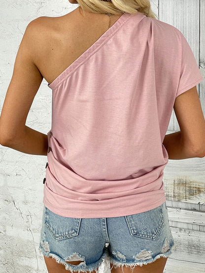 Pink off-shoulder casual top, back view
