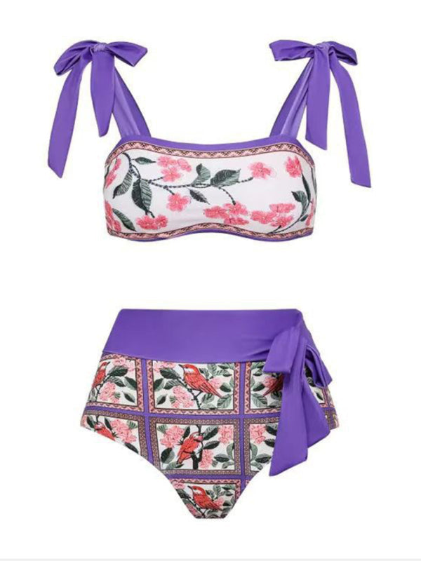 Neuer, hüftbetonter, dreiteiliger Badeanzug mit Farbblock-Print für den Strand und Sonnenschutz für Damen 