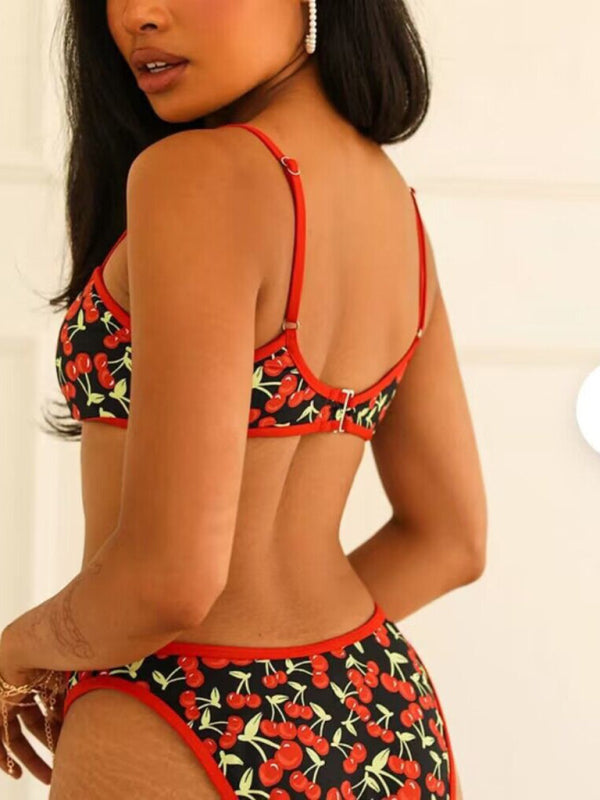 Nouveau bikini bandeau imprimé cerises pour femmes 