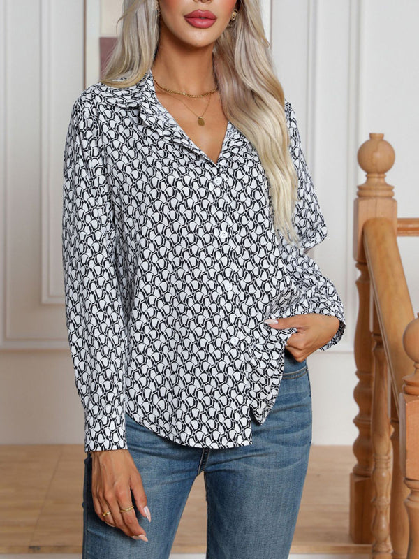Langarm-Cardigan-Shirt für Damen mit geometrischem Aufdruck 