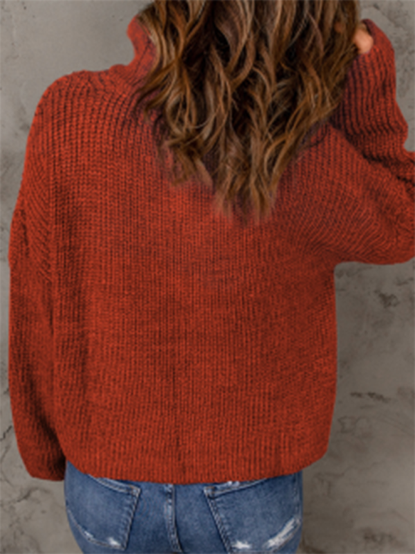 Pull ample à manches longues et col roulé pour femme, fermeture éclair 