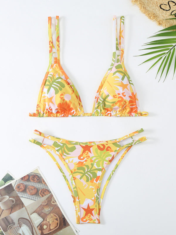 Nouveau maillot de bain bikini imprimé floral à double bretelle pour femme 