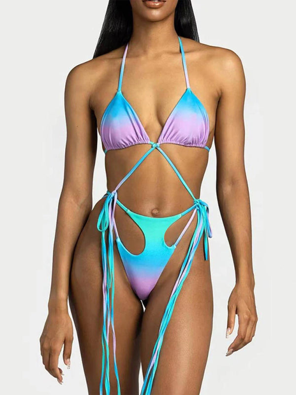 Maillot de bain une pièce à franges creuses, bikini dégradé, pour femmes, nouvelle collection 