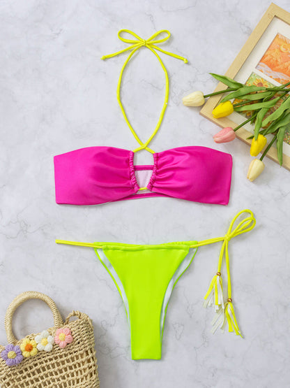 Nouveau bikini patchwork sexy maillot de bain fendu pour femmes 