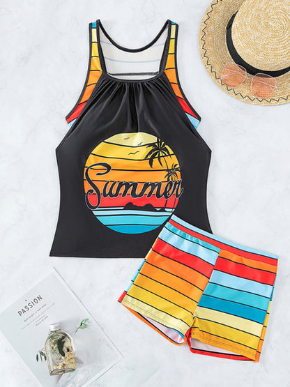 Nouvelle mode plage Spa vacances Boxer gilet sport contraste couleur maillot de bain costume 
