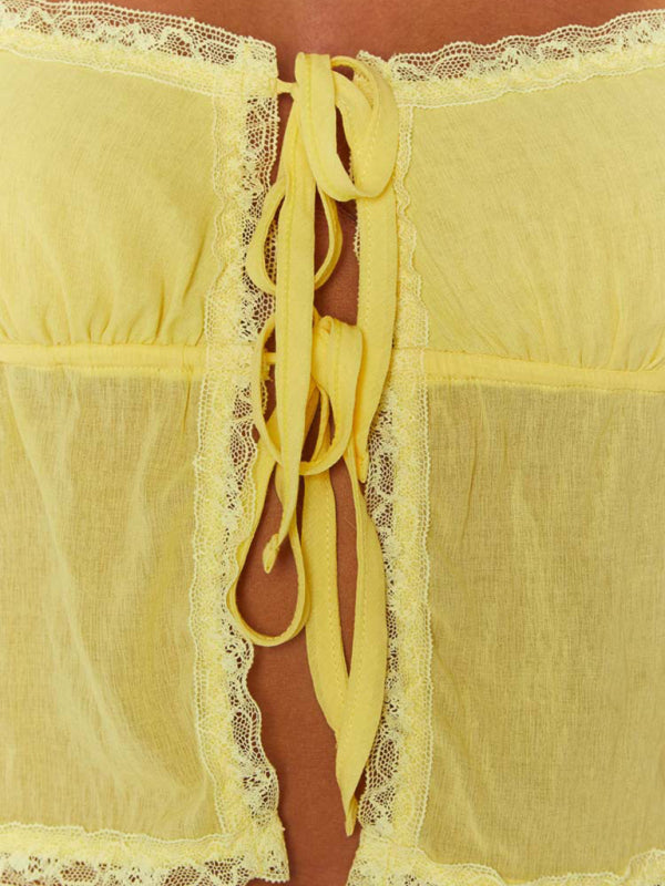Gilet de campagne à lacets en dentelle à bretelles sexy pour femmes 