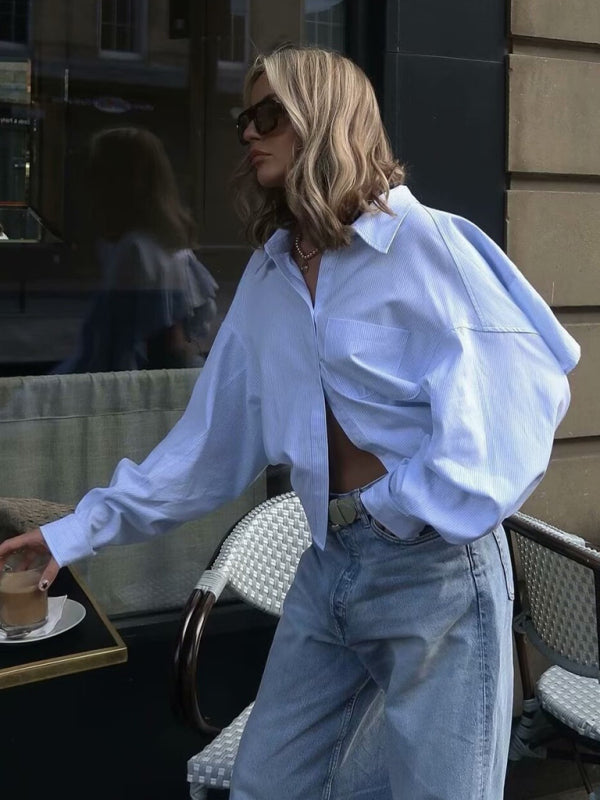 Nouveaux hauts de chemise de rue personnalisés rayés à manches longues et dos nu pour les femmes 